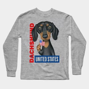 Doxie red white and blue flag with paw Dachshund United States Long Sleeve T-Shirt